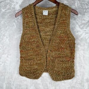 Vintage Vest Knit Women's Knit Button Front Vest Brown Textured Pockets Size M
